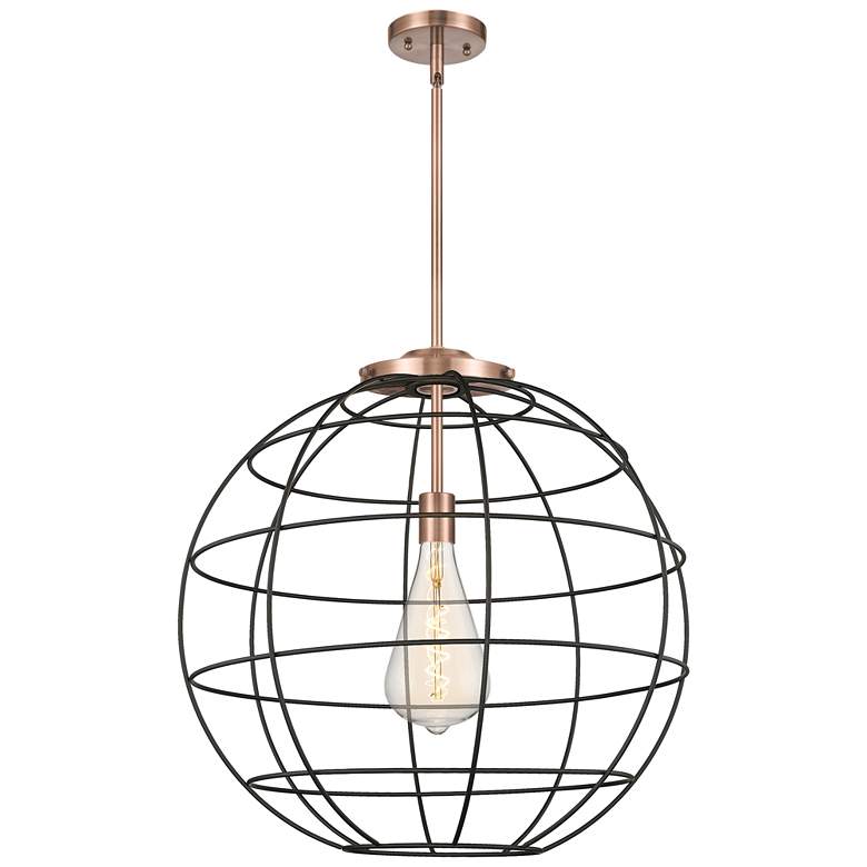 Image 1 Lake Placid 22"W Antique Copper Stem Hung Pendant With Matte Black Sha