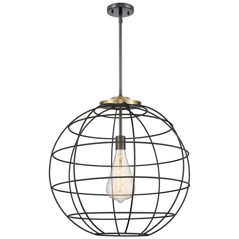 Image 1 Lake Placid 22"W Black Antique Brass Stem Hung Pendant With Black Shad