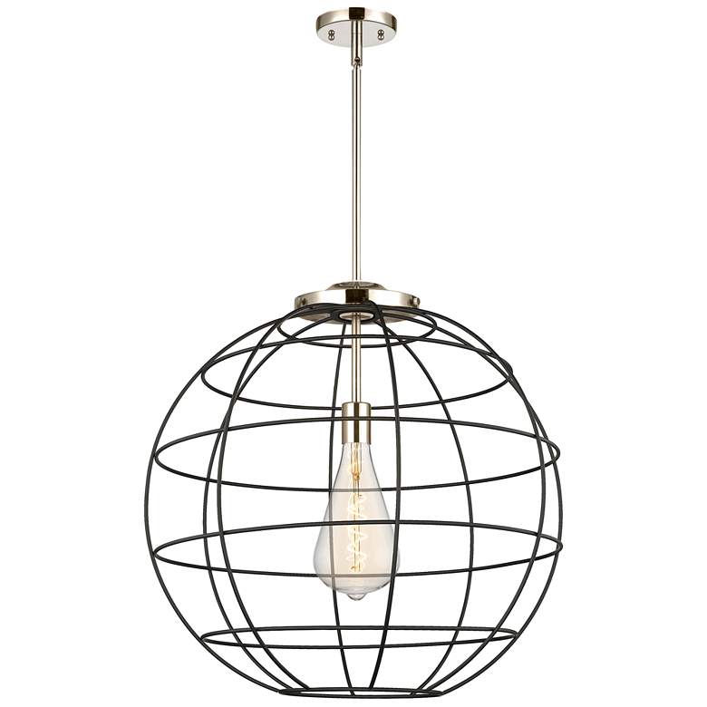 Image 1 Lake Placid 22"W Polished Nickel Stem Hung Pendant With Matte Black Sh