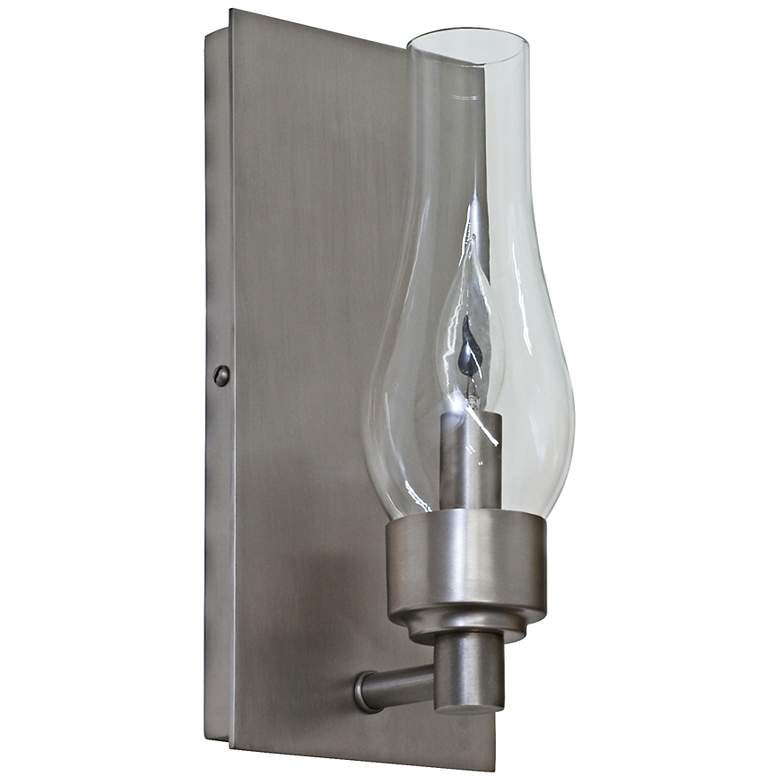 Image 1 Lake Shore 9" High Hurricane Glass Satin Pewter Wall Light Sconce