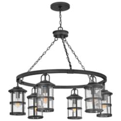 Lakehouse 42" Wide 12V Black Wagon Wheel Lantern Outdoor Chandelier
