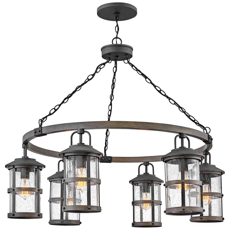 Image 2 Lakehouse 42 inch Wide Aged Zinc 6-Light Outdoor Chandelier