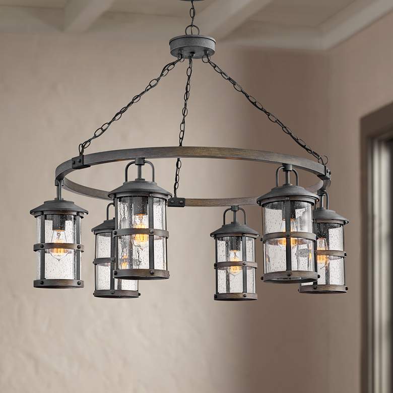Image 1 Lakehouse 42 inch Wide Aged Zinc 6-Light Outdoor Chandelier