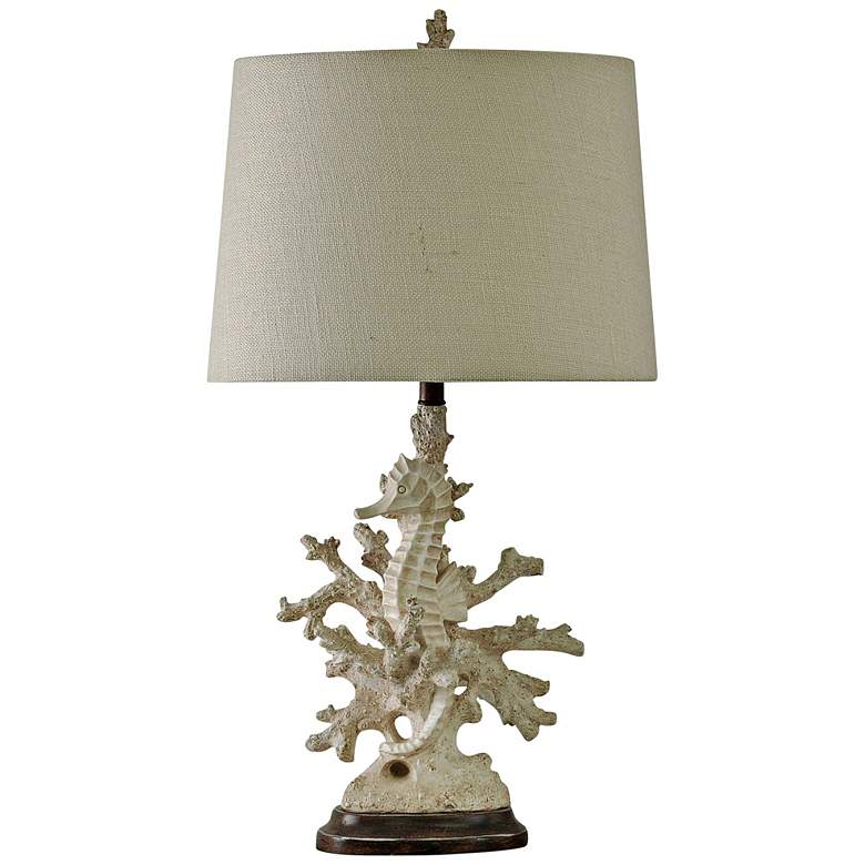 Image 1 Lakeport Distressed White Coral Table Lamp with White Shade