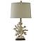 Lakeport Distressed White Coral Table Lamp with White Shade