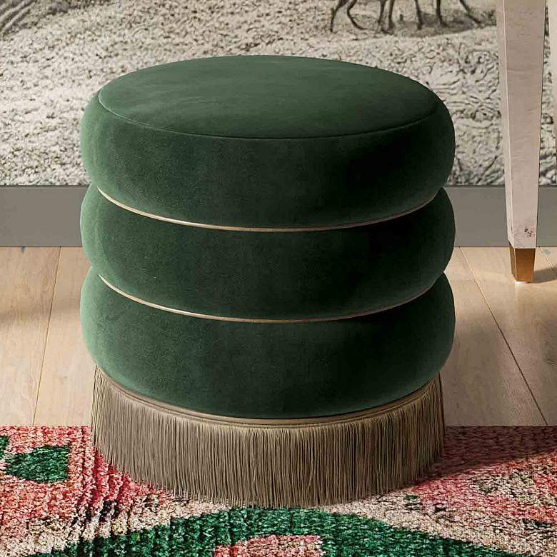 Image 1 Lakka Green Velvet Round Ottoman