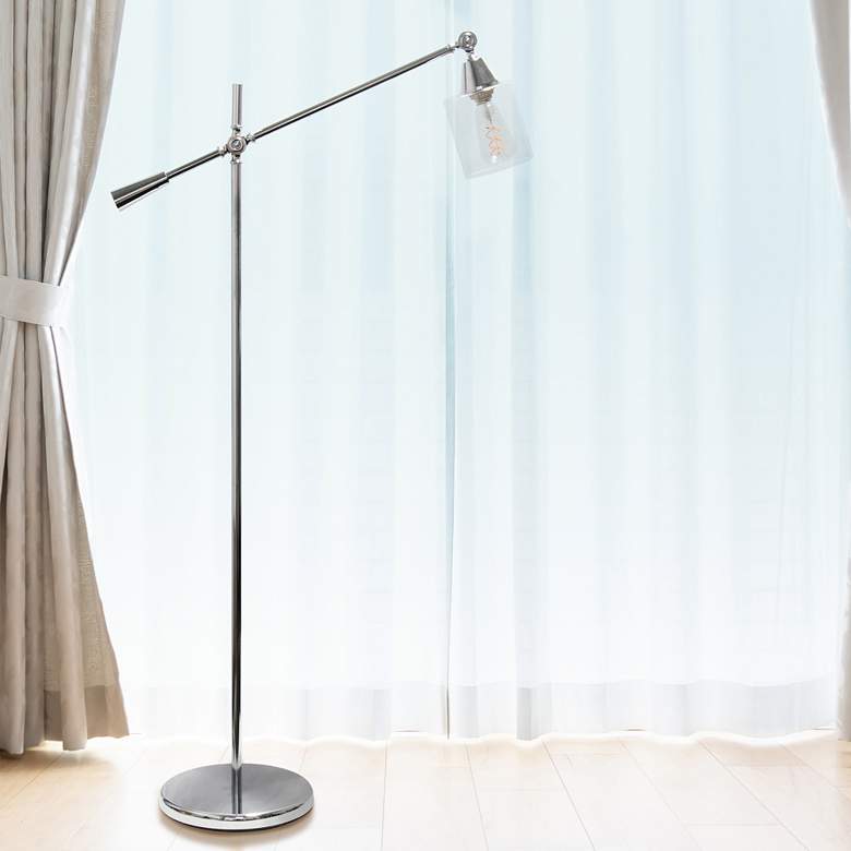 Image 1 Lalia 56" Adjustable Height Clear Glass and Chrome Boom Arm Floor Lamp