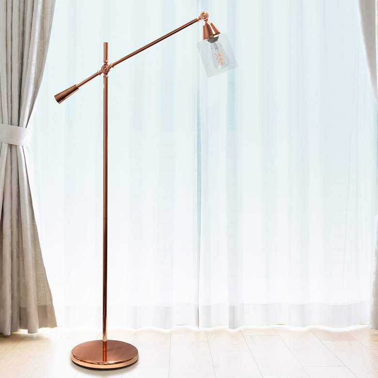 Image 1 Lalia 56" High Clear Glass and Rose Gold Adjustable Floor Lamp