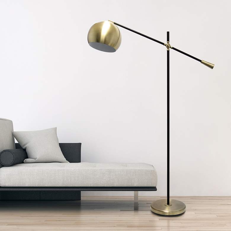 Image 1 Lalia 59" Antique Brass and Matte Black Swivel Floor Lamp