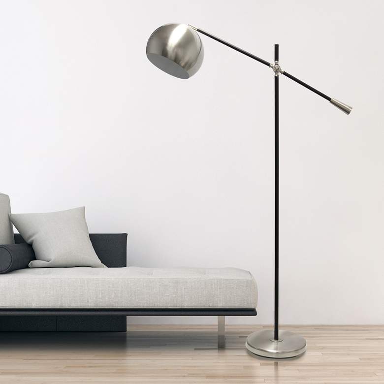 Image 1 Lalia 59" Brushed Nickel and Matte Black Swivel Floor Lamp