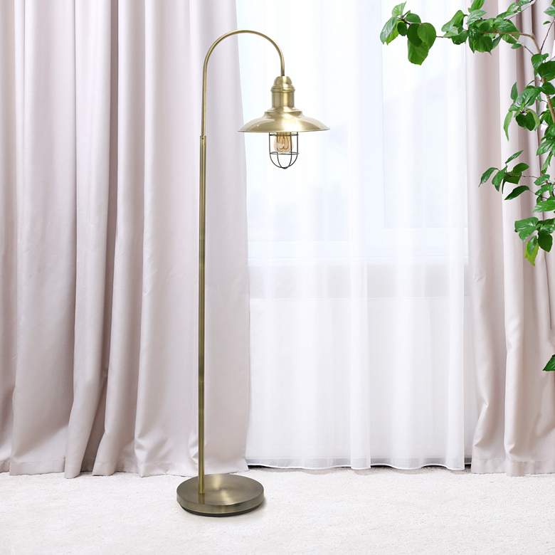 Image 1 Lalia 64" Antique Brass Industrial Modern Arched Arm Floor Lamp