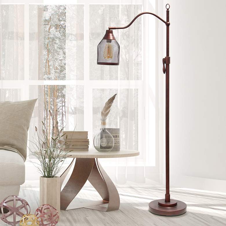 Image 1 Lalia Adjustable Height Red Bronze Arched Arm Floor Lamp