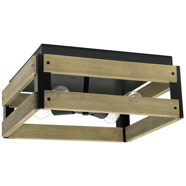Image 1 Lalia Home 14" Barnlit 4Lt Squared Metal Flush Mount, Natural Wood