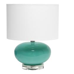 Lalia Home 15.25&quot; Ovaloid Glass Table Lamp with White Fabric Shade, Aq