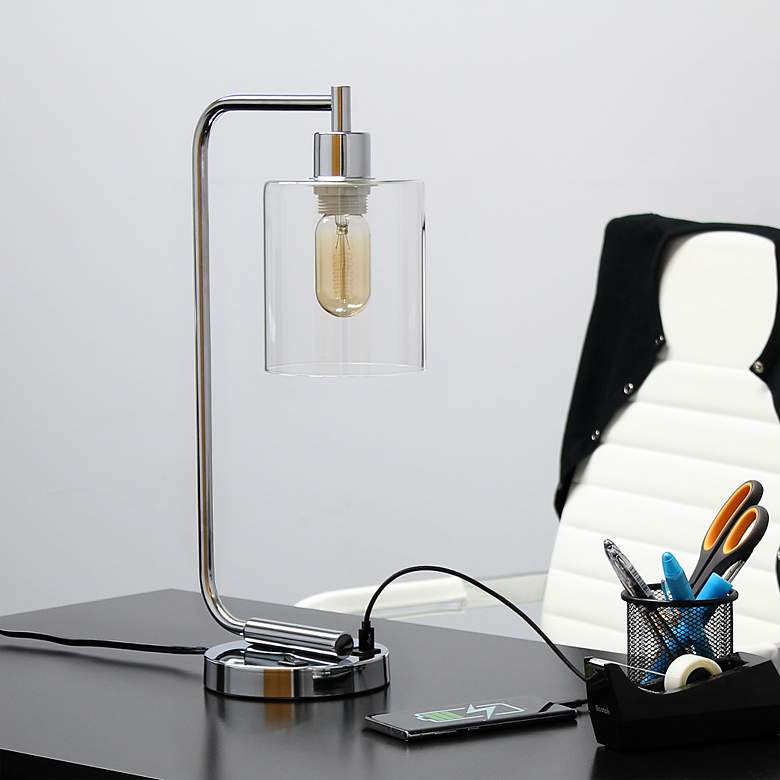 Image 1 Lalia Home 18 3/4" Chrome Iron Desk Lamp with Dual USB Ports