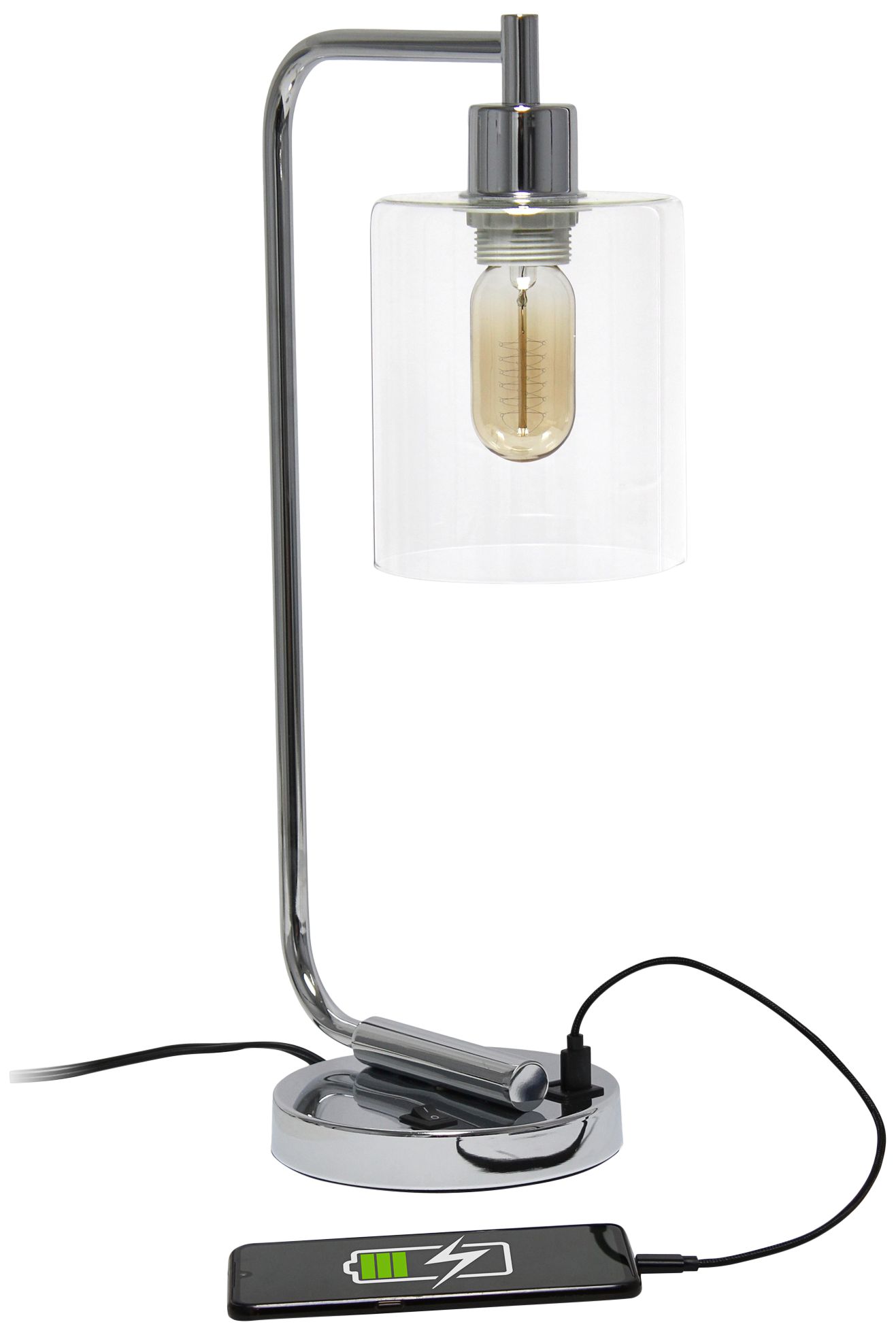 Lalia Home 18 3/4" Chrome Iron Desk Lamp with Dual USB Ports