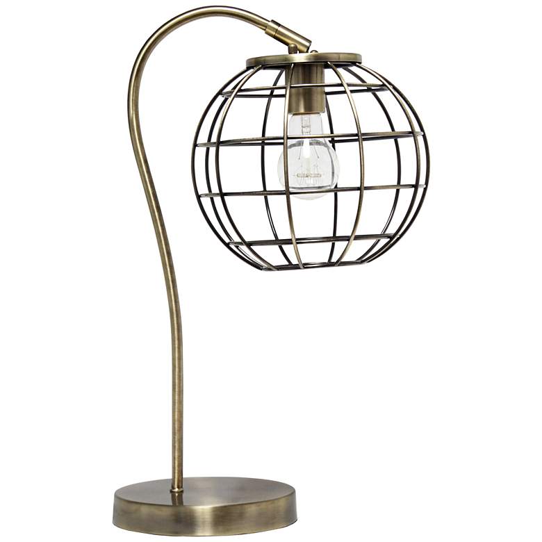Image 2 Lalia Home 20 inch Antique Brass Arched Metal Cage Desk Lamp