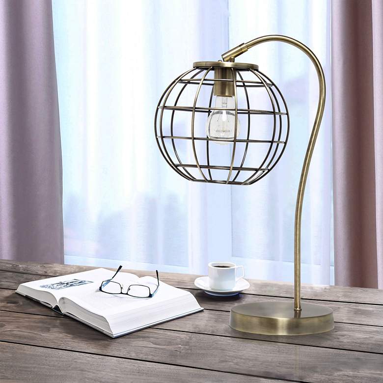 Image 1 Lalia Home 20 inch Antique Brass Arched Metal Cage Desk Lamp
