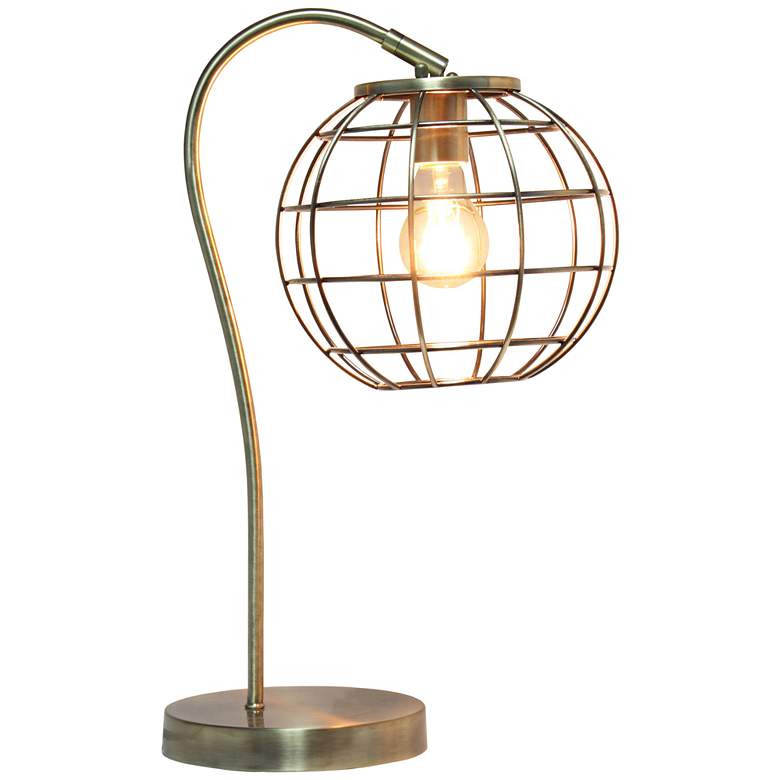Image 7 Lalia Home 20 inch Antique Brass Arched Metal Cage Desk Lamp more views