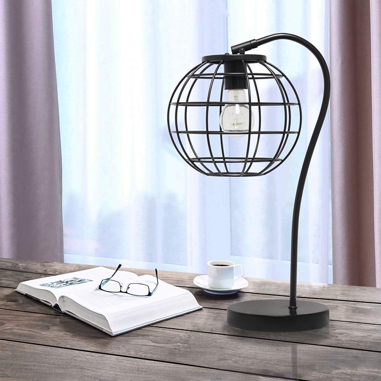 Image 1 Lalia Home 20" Black Arched Metal Desk Lamp with Cage Shade