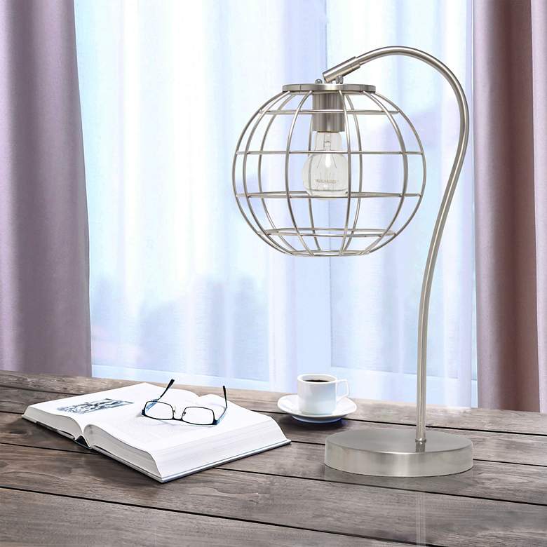 Image 1 Lalia Home 20 inch Brushed Nickel Arched Metal Cage Desk Lamp