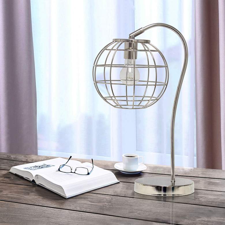 Image 1 Lalia Home 20 inch Chrome Arched Metal Desk Lamp with Cage Shade