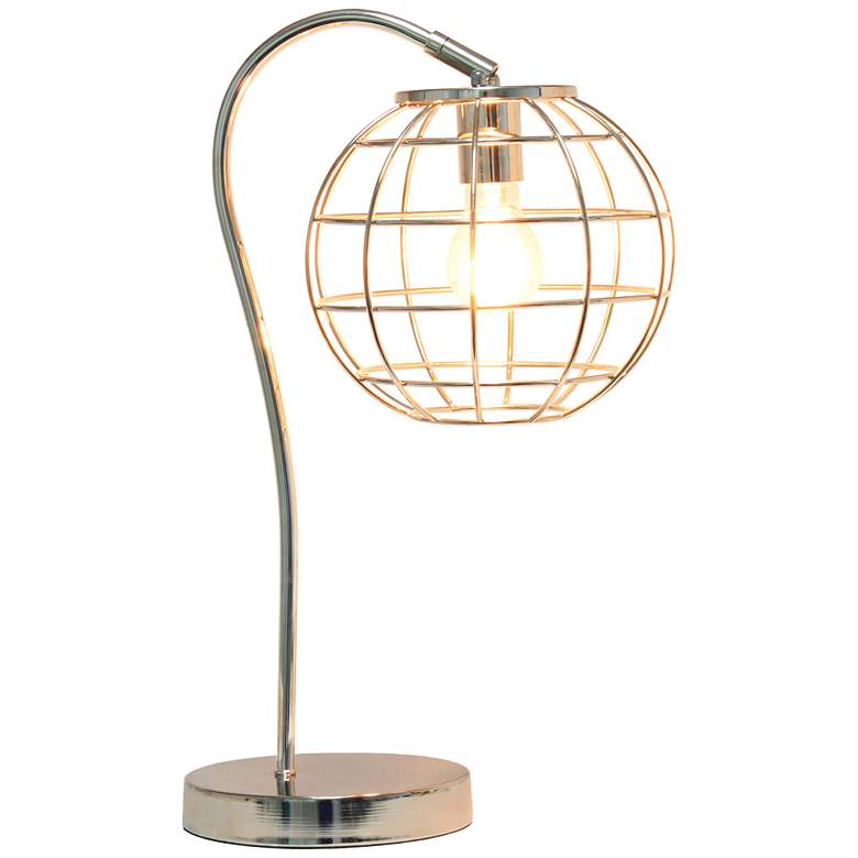 Image 7 Lalia Home 20 inch Chrome Arched Metal Desk Lamp with Cage Shade more views