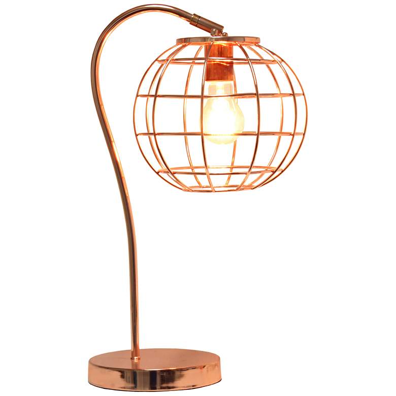 Image 2 Lalia Home 20" Rose Gold Arched Metal Desk Lamp with Cage Shade