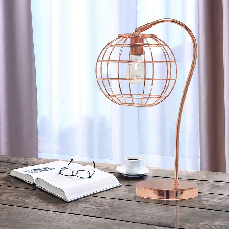 Image 3 Lalia Home 20" Rose Gold Arched Metal Desk Lamp with Cage Shade more views