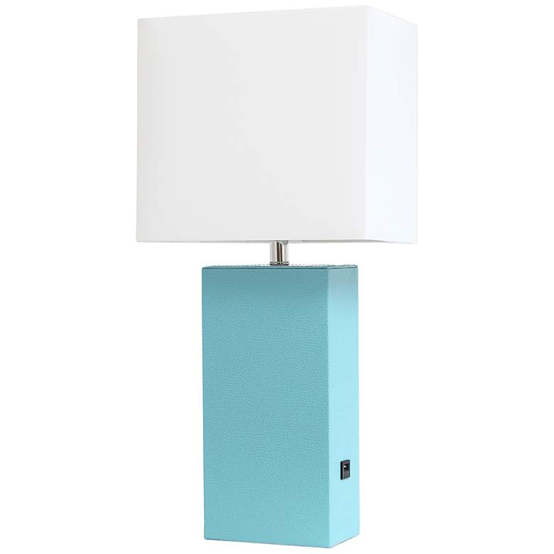 Image 2 Lalia Home 21" Aqua Blue Leather Coastal Accent Table Lamp with USB