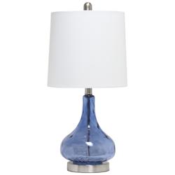 Lalia Home 23.25&quot; Rippled Colored Glass Bedside Table Lamp, Dark Blue
