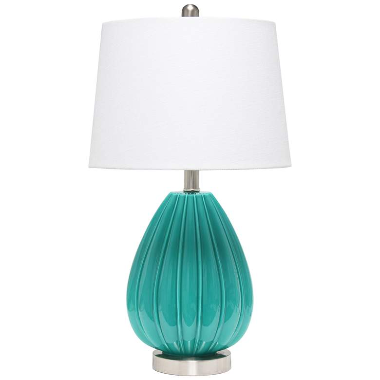 Image 2 Lalia Home 23 1/4 inch Teal Blue Pleated Glass Accent Table Lamp