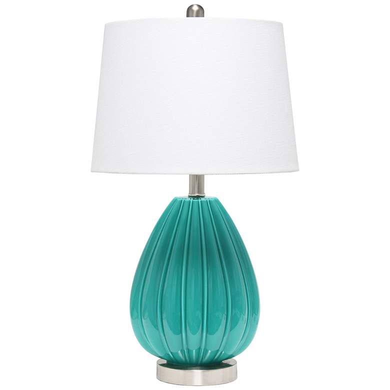 Image 2 Lalia Home 23 1/4" Teal Blue Pleated Glass Accent Table Lamp