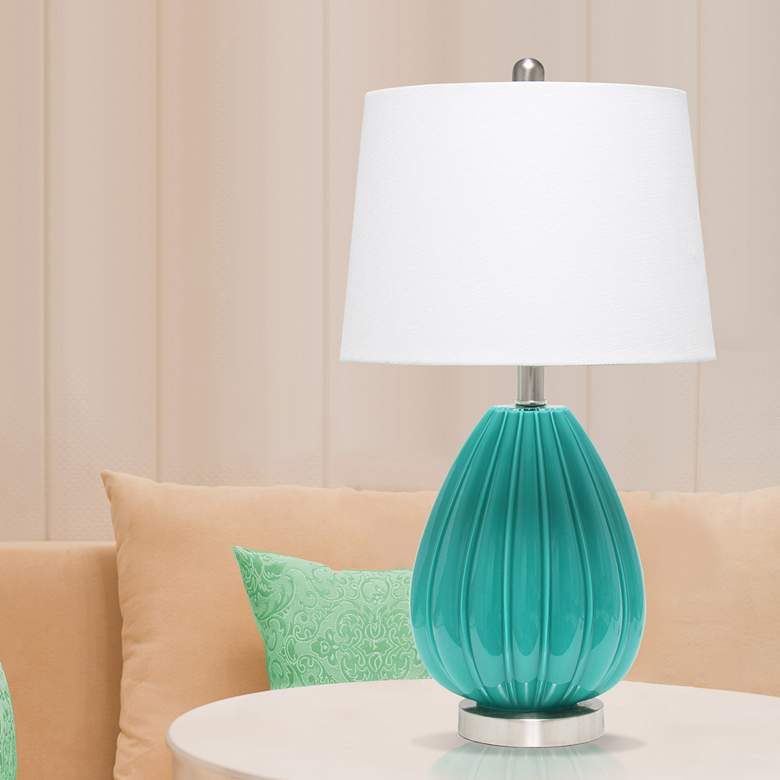 Image 1 Lalia Home 23 1/4 inch Teal Blue Pleated Glass Accent Table Lamp