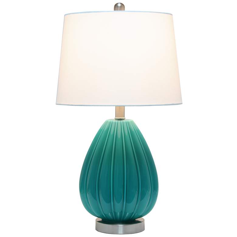 Image 3 Lalia Home 23 1/4 inch Teal Blue Pleated Glass Accent Table Lamp more views