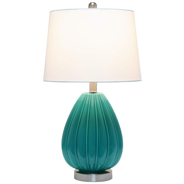 Image 3 Lalia Home 23 1/4" Teal Blue Pleated Glass Accent Table Lamp more views