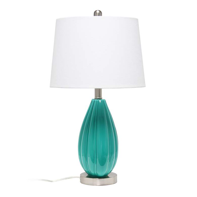 Image 6 Lalia Home 23 1/4 inch Teal Blue Pleated Glass Accent Table Lamp more views