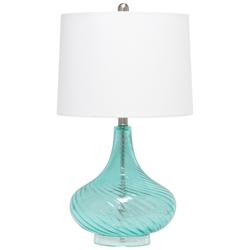 Lalia Home 24&quot; Classix Contemporary Wavy Colored Glass Table Lamp, Blu