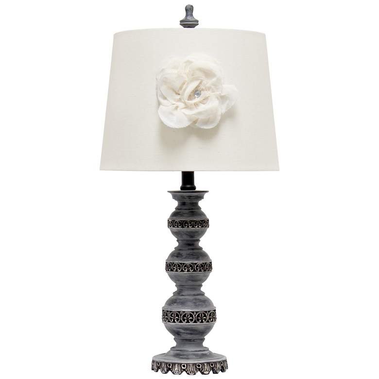 Image 1 Lalia Home 25" Table Lamp with Flower Adornment, Linen Shade, Aged Bro