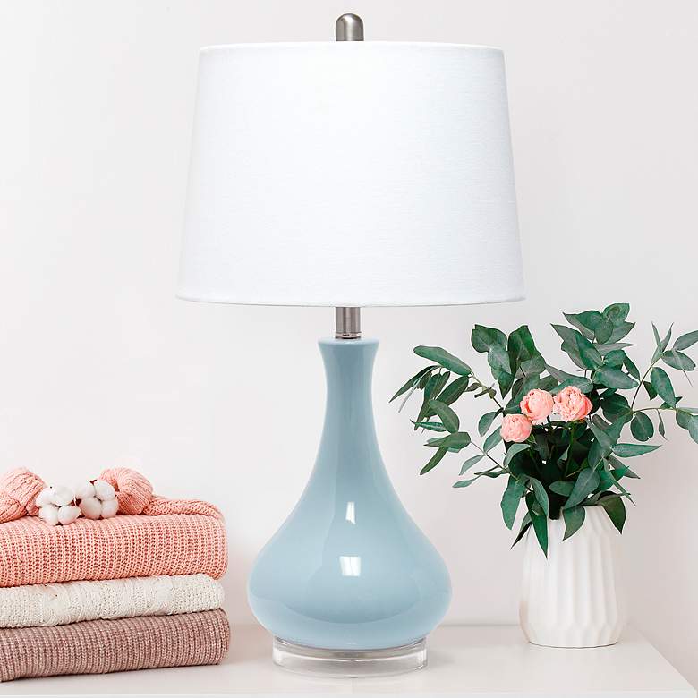 Image 1 Lalia Home 26 1/4 inch Light Blue Ceramic Droplet Table Lamp