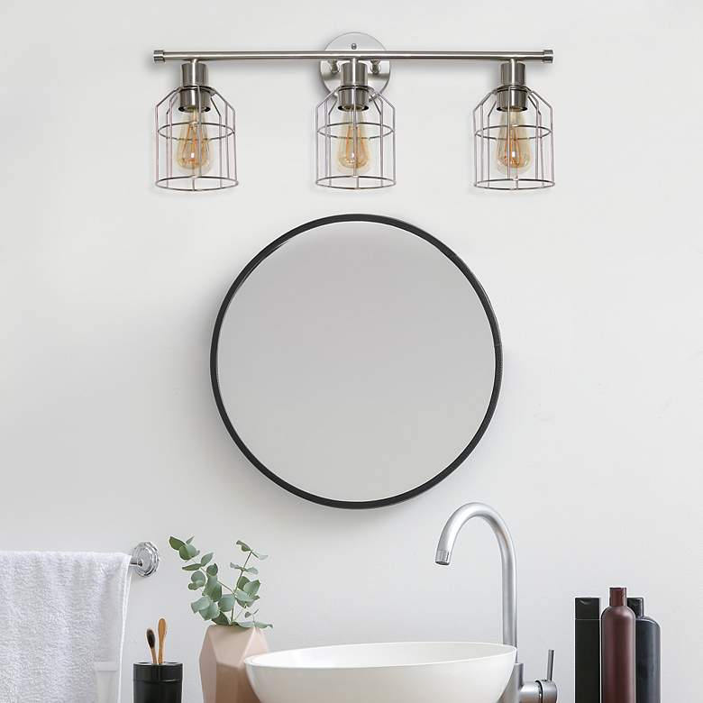 Image 6 Lalia Home 3 Light Industrial Wired Vanity Light - Brushed Nickel more views