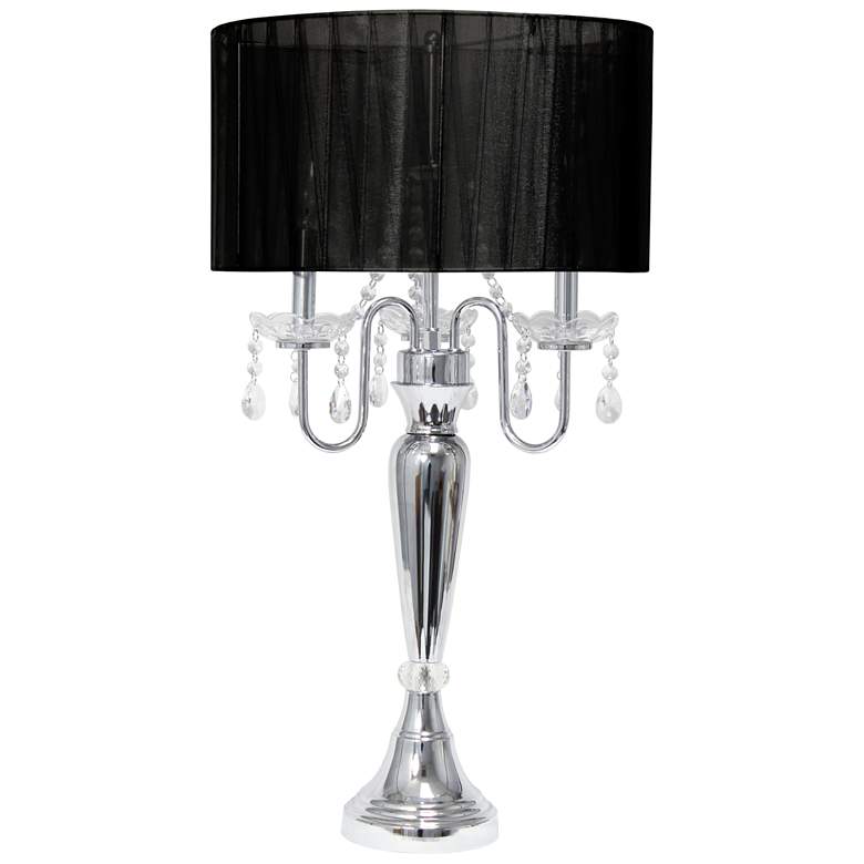 Image 1 Lalia Home 31" Chrome Cascading Crystal Table Lamp, Black Shade