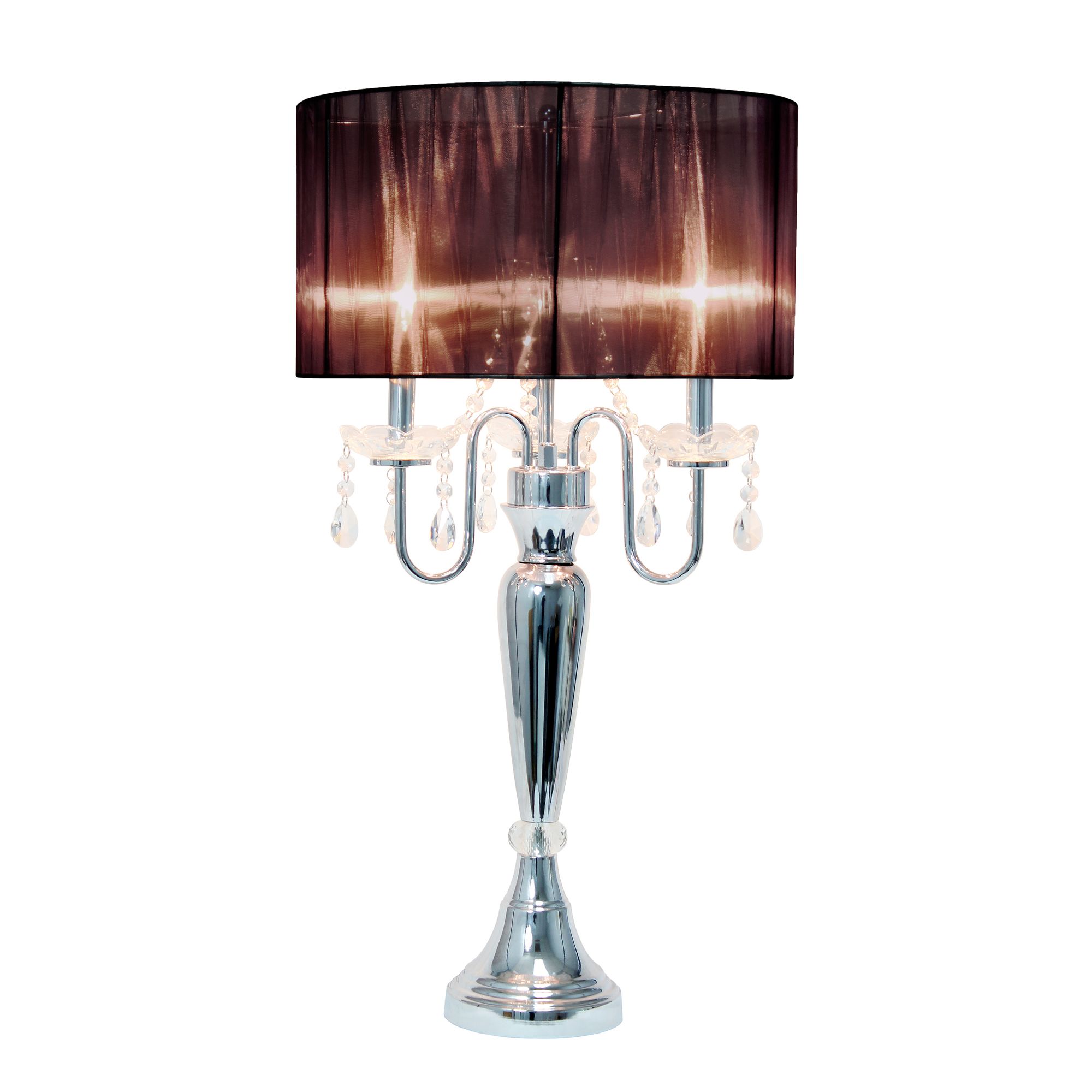 Image 2 Lalia Home 31" Chrome Cascading Crystal Table Lamp, Black Shade more views
