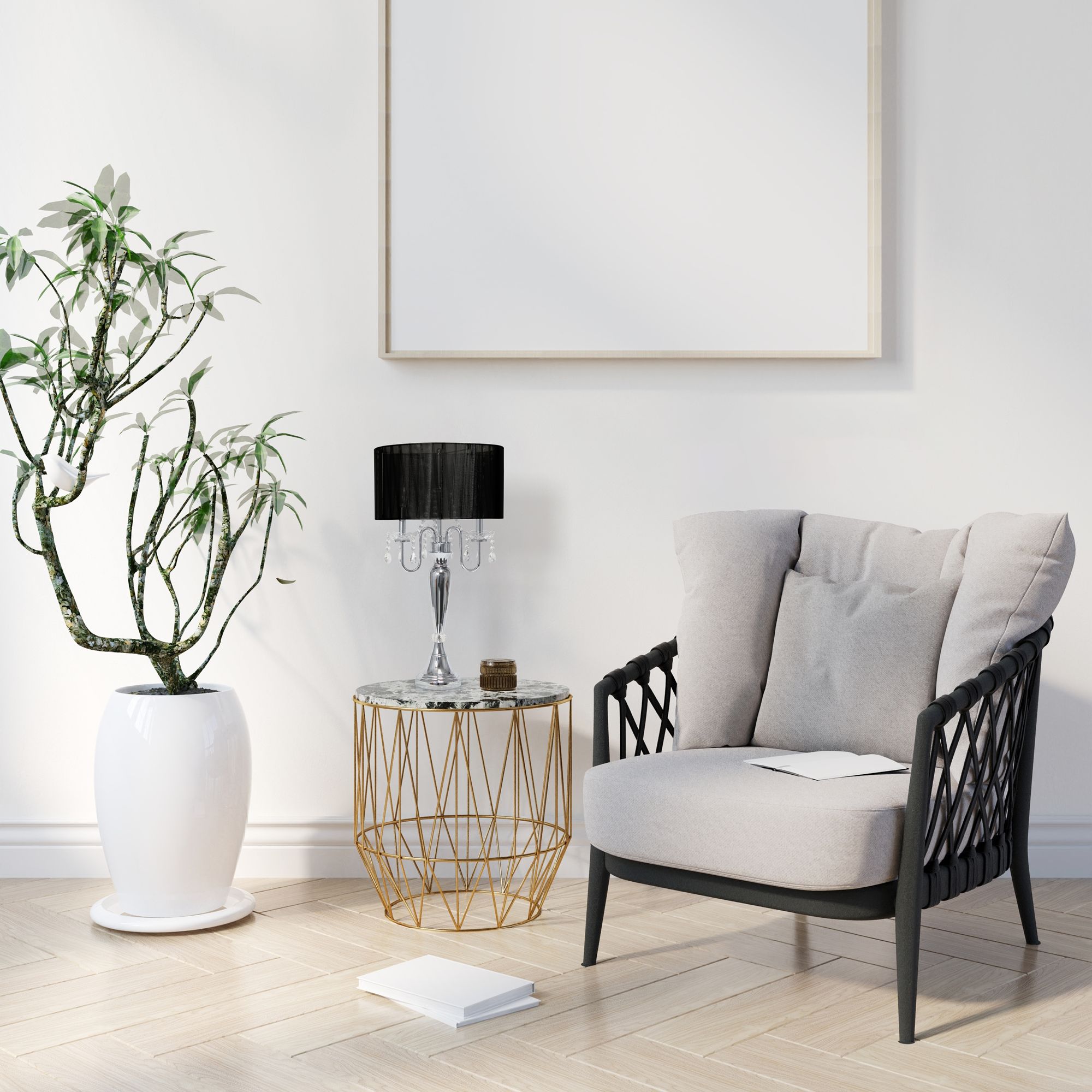 Lalia Home 31" Chrome Cascading Crystal Table Lamp, Black Shade