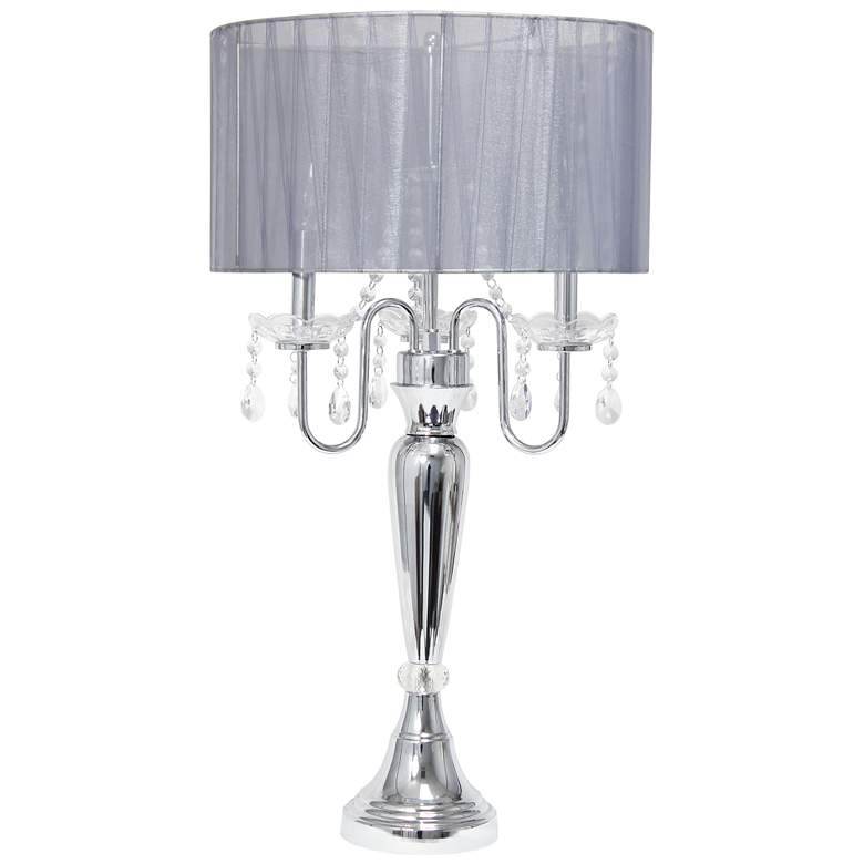Image 1 Lalia Home 31" Chrome Cascading Crystal Table Lamp, Gray Shade
