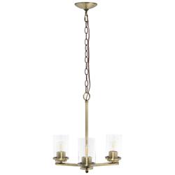Lalia Home 3Lt 15in Glass and Metal Pendant Chandelier, Antique Brass