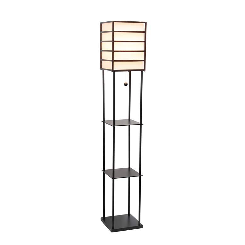 Image 2 Lalia Home 60 inch Black and Wood 3-Shelf Etagere Floor Lamp more views