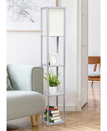 Lalia Home 62 1/2" Gray Wood 3-Shelf Etagere Column Floor Lamp