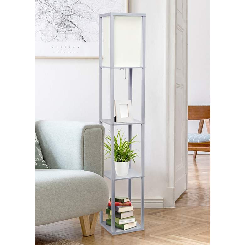 Image 1 Lalia Home 62 1/2" Gray Wood 3-Shelf Etagere Column Floor Lamp