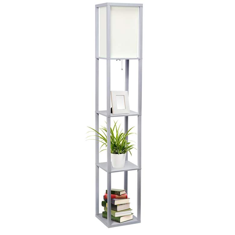 Image 4 Lalia Home 62 1/2" Gray Wood 3-Shelf Etagere Column Floor Lamp more views